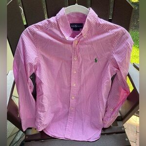 Ralph Lauren Polo-Long Sleeve Button-down Pink /White Gingham Shirt, Size S(8)
